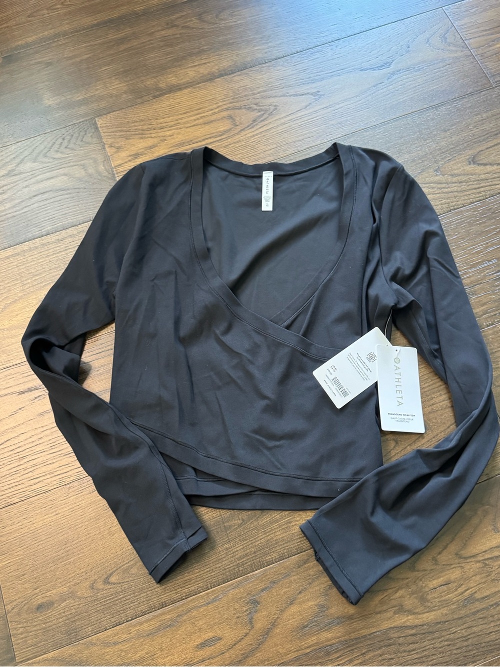 Athleta Black Wrap-Style Long Sleeve Top